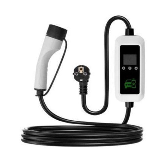 Φορητός φορτιστής ηλεκτρικού οχήματος 16Α/3.5KW τύπου Μονοφασικό βύσμα 5m. με έγχρωμη οθόνη LCD και θήκη μεταφοράς MZ-A001