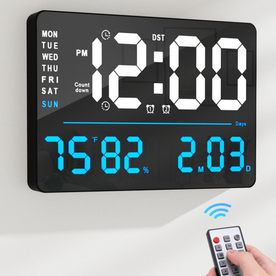 Ψηφιακό Ρολόι LED Τοίχου με Ημερολόγιο – X6636 (Λευκό–Μπλε) 