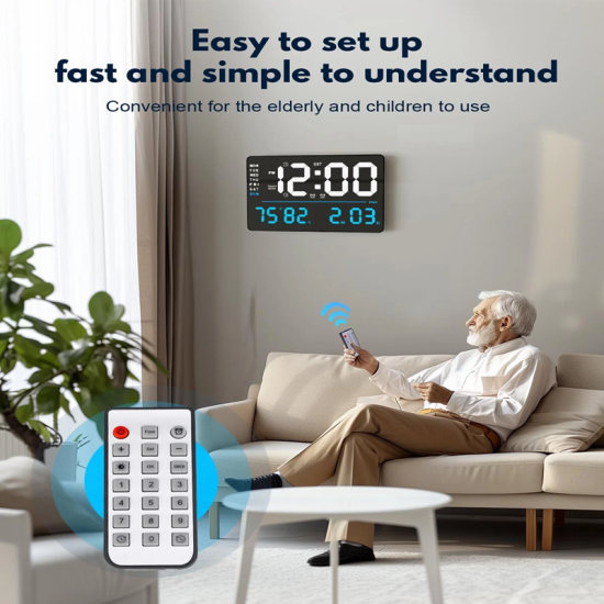 Ψηφιακό Ρολόι LED Τοίχου με Ημερολόγιο – X6636 (Λευκό–Μπλε) 