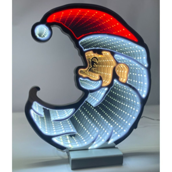 Infinity Αι Βασίλης Φεγγάρι καθρέφτης Φωτιζόμενος σε Ξύλινη Βάση Διπλής Όψης 40Χ45εκ.