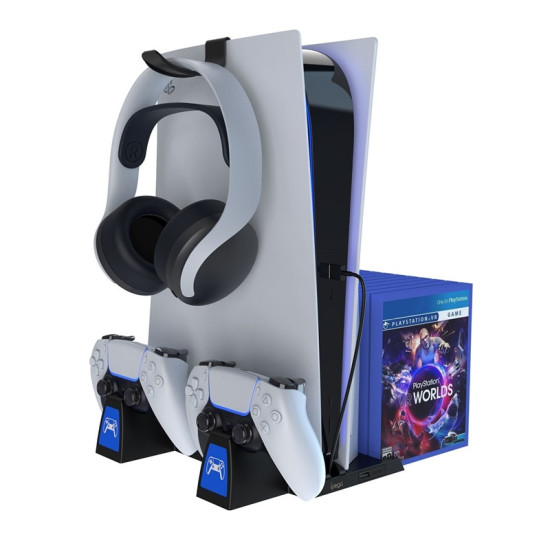 Πολυλειτουργική Βάση 6 σε 1 για Κονσόλες PS5 Vertical Stand for PS5 Console & DualSense Λευκό Ipega P5023A PS5 