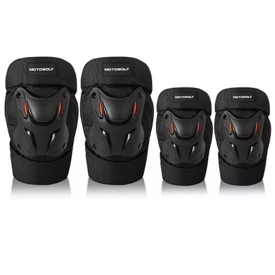 Προστατευτικές Επιγονατίδες και Επιαγκωνίδες Αναβάτη Μηχανής σε Μαύρο Motowolf MDL1010 Σετ 4τμχ