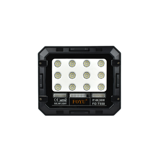Στεγανός Ηλιακός Προβολέας IP66 Ισχύος 50W με Τηλεχειριστήριο και Ψυχρό Λευκό Φως σε Μαύρο χρώμα FO-T550