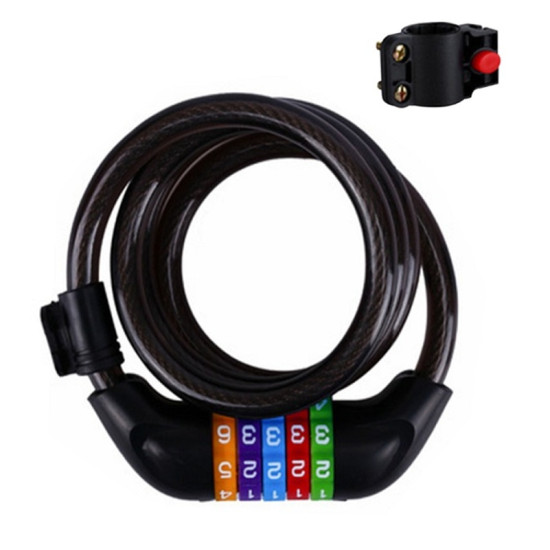 Κλειδαριά ποδηλάτου/μοτοσικλέτας με πενταψήφιο κωδικό, κουλούρα με διάφανη επίστρωση και στήριγμα 12mmx120cm SF031 Μαύρο