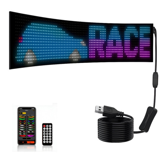 Εύκαμπτη LED Οθόνη Πάνελ Αυτοκινήτου Προσαρμοσμένου Κειμένου και Κινούμενης Εικόνας 16×96 pixel 5v 190x920mm με Bluetooth και Τηλεχειρισμό JN-2853-85 RGB
