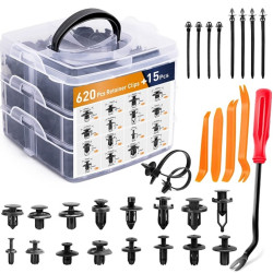 Πλαστικά Κουμπώματα Κλιπς Αυτοκινήτων σε Κασετίνα 635τμχ με 10 δεματικά καλωδίων W17880