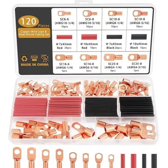 Σετ 120 τεμάχια ακροδέκτες από χάλκινο σύρμα με σετ θερμοσυστελλόμενων σωλήνων W16500 Σετ 120 τεμάχια ακροδέκτες από χάλκινο σύρμα με σετ θερμοσυστελλόμενων σωλήνων W16500