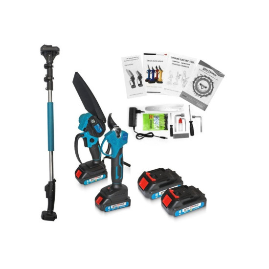 Kraft World Σετ Αλυσοπρίονο & Ψαλίδι Κλάδεμα 36V με 2 Μπαταρίες 8Ah με Τηλεσκοπικό κοντάρι 2.1m
