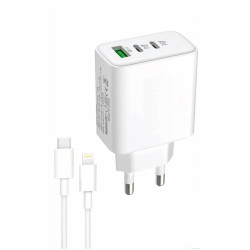 Αντάπτορας Γρήγορης Φόρτισης 140W 2 PD+QC3.0 με καλώδιο Usb-c σε Lightning