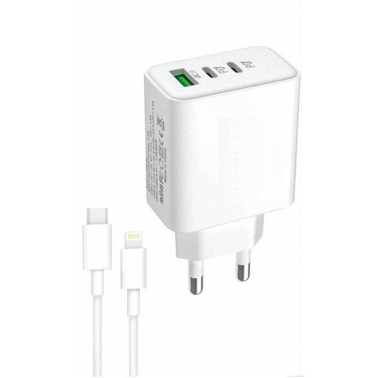 Αντάπτορας Γρήγορης Φόρτισης 140W 2 PD+QC3.0 με καλώδιο Usb-c σε Lightning