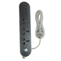 Πολύπριζο Ασφαλείας 4 Θέσεων με Διακόπτη, 4 USB και Καλώδιο 2m Μαύρο