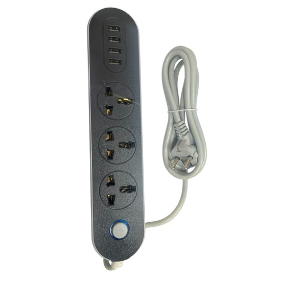 Πολύπριζο Ασφαλείας 4 Θέσεων με Διακόπτη, 4 USB και Καλώδιο 2m Μαύρο