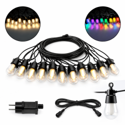 LED Αδιάβροχη Γιρλάντα 220V 10m με 10 Λάμπες RGB / Θερμό Λευκό & 9 Λειτουργίες