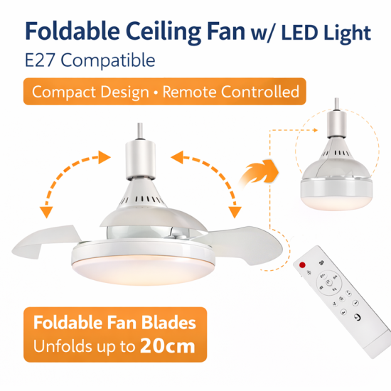 Ανεμιστήρας Οροφής 20cm με LED Φωτιστικό E27 & Τηλεχειριστήριο 120W