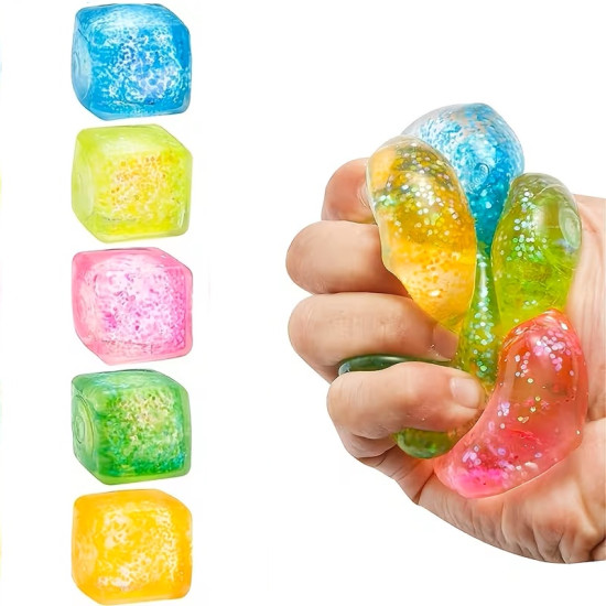 Squishy Παιχνίδι Anti-Stress Κύβος Squeeze με Glitter (Τυχαίο Χρώμα)