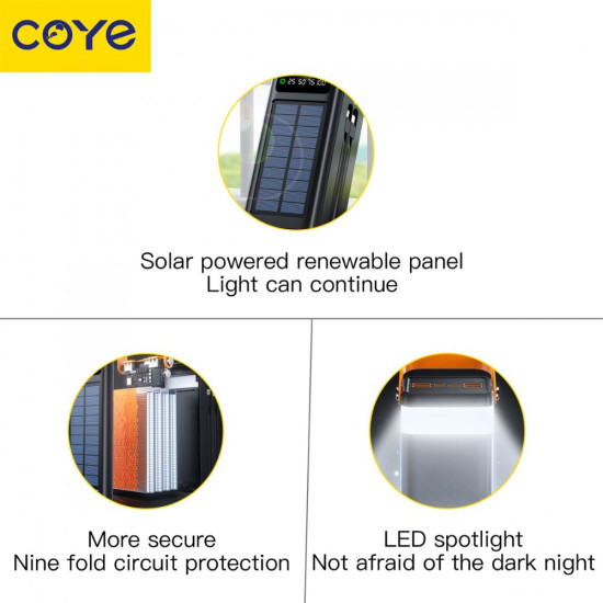 Power Bank 50.000mAh Ηλιακής Φόρτισης με Type-C, USB, Lightning & LED Φακό – CB-18