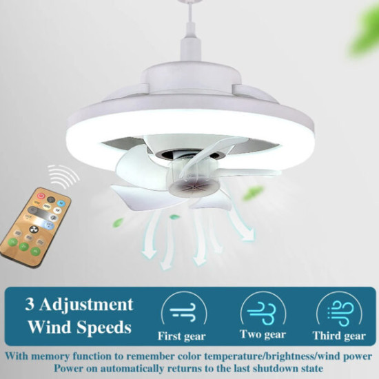 LED Φωτιστικό Οροφής 60W με Ανεμιστήρα E27 360° Dimmable & Τηλεχειριστήριο