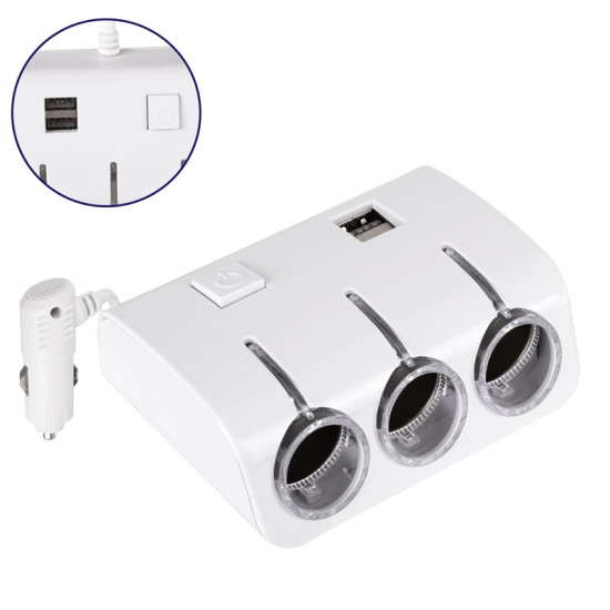 Πολύπριζο – Φορτιστής Αυτοκινήτου 2 x USB 3.1A & 3 x Θύρες Αναπτήρα Αυτοκινήτου DC 12-24V Max 60W Λευκό