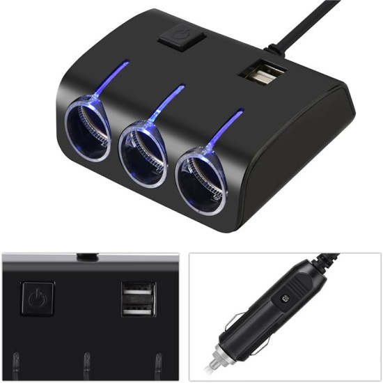 Πολύπριζο – Φορτιστής Αυτοκινήτου 2 x USB 3.1A & 3 x Θύρες Αναπτήρα Αυτοκινήτου DC 12-24V Max 60W Μαύρο Πολύπριζο – Φορτιστής Αυτοκινήτου 2 x USB 3.1A & 3 x Θύρες Αναπτήρα Αυτοκινήτου DC 12-24V Max 60W Μαύρο