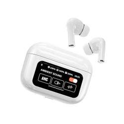 Pro In-ear Bluetooth Handsfree με ANC & Οθόνη στη Θήκη - Λευκά