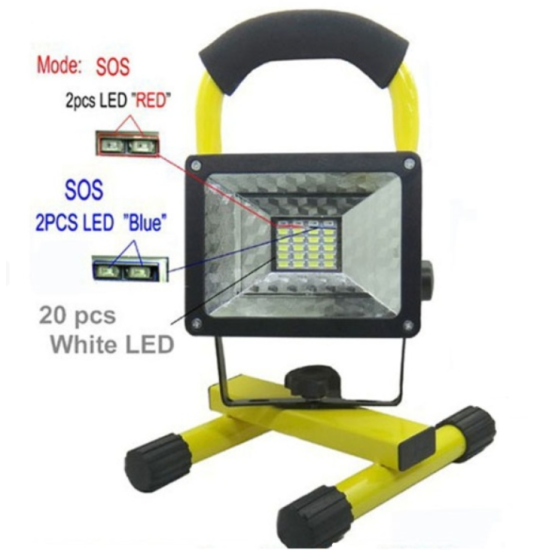 Φορητός αδιάβροχος επαναφορτιζόμενος προβολέας 30w 6000K Κίτρινος ΟΕΜ