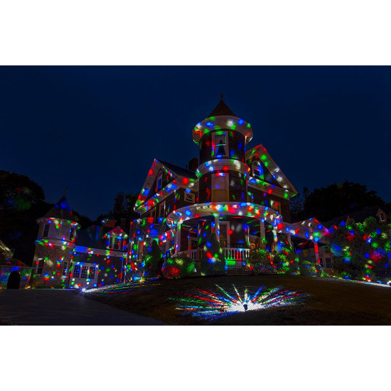 Αδιάβροχος Χριστουγεννιάτικος Προβολέας LED με Εφέ Χιονιού, πολύχρωμες κουκκίδες rgb ΟΕΜ.