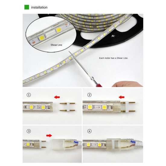 LED ταινία strip αδιάβροχη 1m - 100m 5050 warm white 220V 60 SMD OEM
