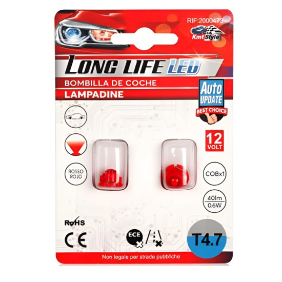 Λάμπες Αυτοκινήτου LED Κόκκινη T4.7 12V 0.6W 2 Τεμάχια Kmt Style