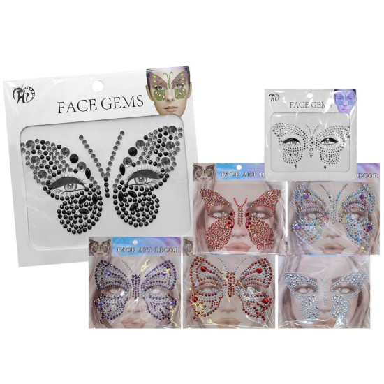 Αυτοκόλλητα Προσώπου Πεταλούδα Face Gems 17x17cm Carnavalista 232485
