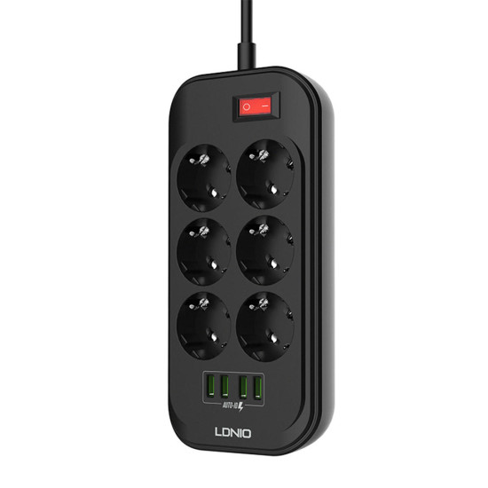 Πολύπριζο ασφαλείας με 6 πρίζες και 4 θέσεις USB LDNIO SE6403