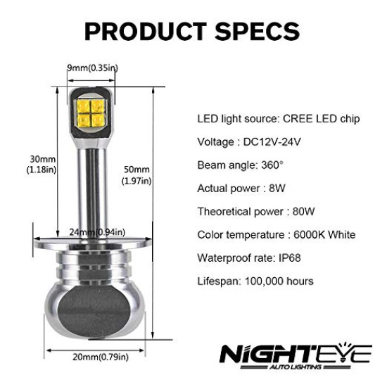 LED Λάμπες 2ΤΜΧ 40W 3000LM H1 A334 – A18 NIGHTEYE