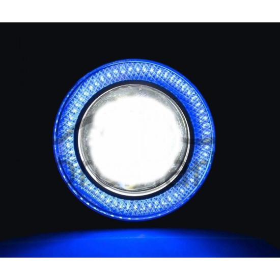 2 Χ Universal fog φώτα ομίχλης LED COB Angel Eyes 3 ίντσες 76mm μπλέ στεφάνη IP65 - OEM