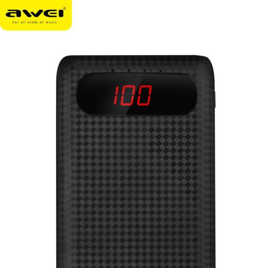 Awei power bank P70K 20000 mAh Με 2 USB Ένδειξη Οθόνης LCD Μαύρο