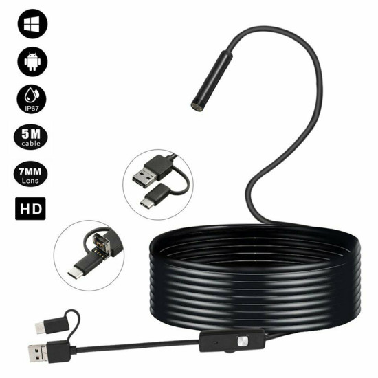 Ενδοσκοπική Κάμερα 5 Μέτρων με Διασύνδεση MicroUSB / USB / Type-C
