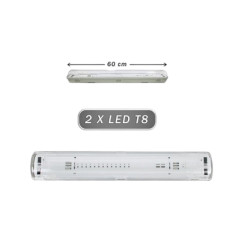 ΣΚΑΦΑΚΙ ΟΡΟΦΗΣ ΓΙA  ΔΥΟ ΛΑΜΠΕΣ LED T8 60cm ΣΤΕΓΑΝΟ ΙΡ65 230V.