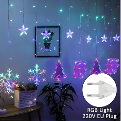 LED Χριστουγεννιάτικα Φωτάκια Κουρτίνα 3μ σε Σχήμα Ελαφιού - Ελατου - Χιονονιφάδας με RGB Πολύχρωμο Φώς - Αστεριού LED Christmas Lights Star