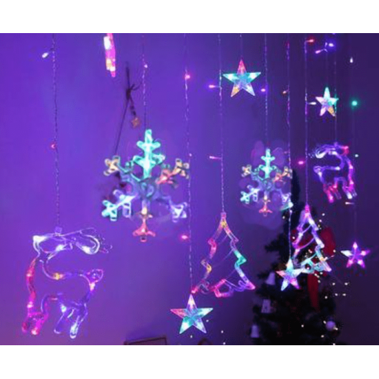 LED Χριστουγεννιάτικα Φωτάκια Κουρτίνα 3μ σε Σχήμα Ελαφιού - Ελατου - Χιονονιφάδας με RGB Πολύχρωμο Φώς - Αστεριού LED Christmas Lights Star