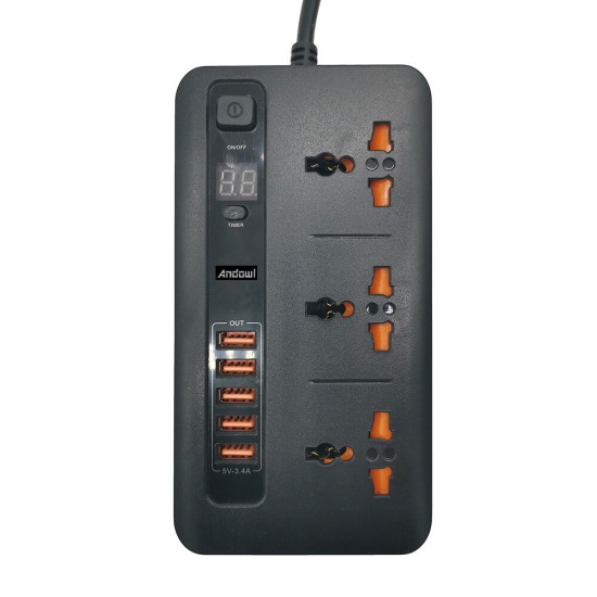 Πολύπριζο με 5 Θύρες USB 3.4A & 3 Πρίζες Andowl
