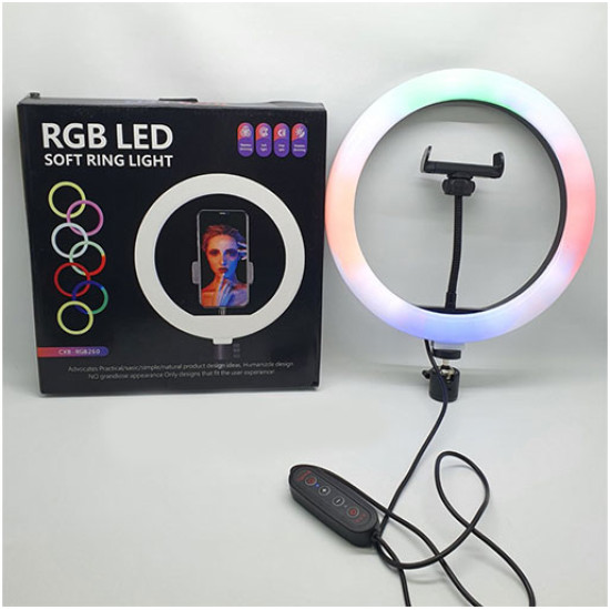 RGB Φωτογραφικό Φωτιστικό Δαχτυλίδι LED 26cm Πολύχρωμο USB με Βάση Στήριξης Κινητού - Ring Light Lamp OEM