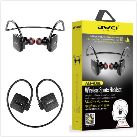 Αδιάβροχα Ασύρματα Ακουστικά Bluetooth για Τρέξιμο & Άθληση V4.2 - AWEI Wireless Sport Headset Handsfree A848BL