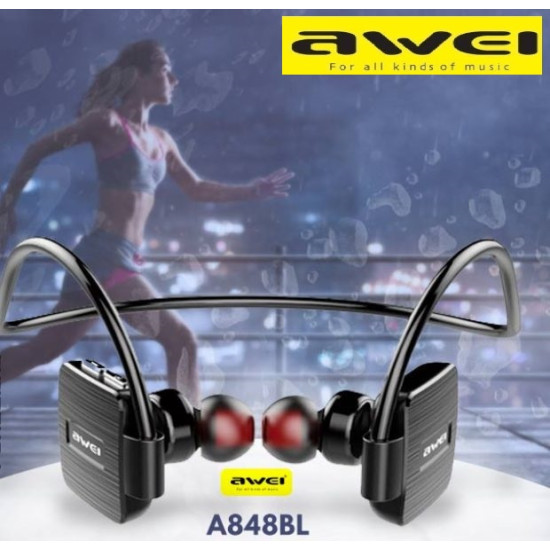 Αδιάβροχα Ασύρματα Ακουστικά Bluetooth για Τρέξιμο & Άθληση V4.2 - AWEI Wireless Sport Headset Handsfree A848BL