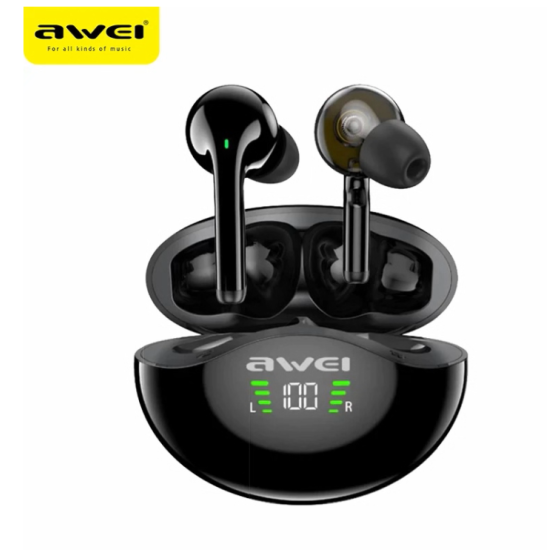 Ακουστικά Bluetooth Awei με Βάση Φόρτισης T12P TWS (Μαύρο) - OEM