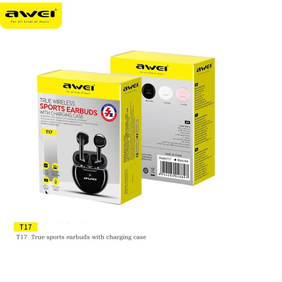 ΑΣΥΡΜΑΤΑ ΑΚΟΥΣΤΙΚΑ BLUETOOTH 5.0 AWEI T17 BLACK WIRELESS SPORTS EARBUDS TWS - ΑΣΠΡΑ - OEM