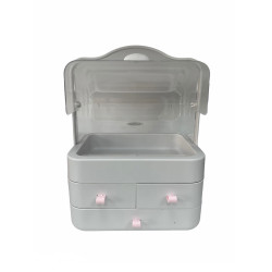 Φορητή μεγάλη θήκη Καλλυντικών με 3 συρτάρια και διάφανο καπάκι από ανθεκτικό πλαστικό διάστασης - ΟΕΜ