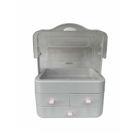 Φορητή μεγάλη θήκη Καλλυντικών με 3 συρτάρια και διάφανο καπάκι από ανθεκτικό πλαστικό διάστασης - ΟΕΜ