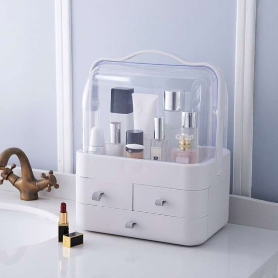Φορητή μεγάλη θήκη Καλλυντικών με 3 συρτάρια και διάφανο καπάκι από ανθεκτικό πλαστικό διάστασης - ΟΕΜ