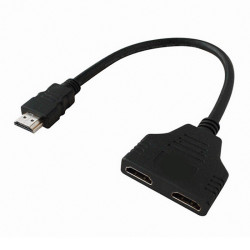 HDMI Splitter, High Definition 1080P HDMI Male to 2 Female 1 In 2 Out Splitter Cable Adapter Converter 0.3M Length (Black) - ΟΕΜ