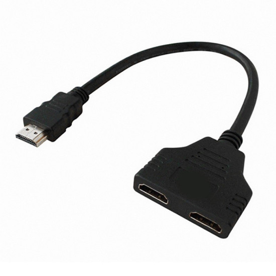 HDMI Splitter, High Definition 1080P HDMI Male to 2 Female 1 In 2 Out Splitter Cable Adapter Converter 0.3M Length (Black) - ΟΕΜ