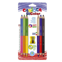 Ξυλομπογιές Jumbo Διπλής Γραφής με Ξύστρα Carioca σετ=6τεμ Carioca 42264