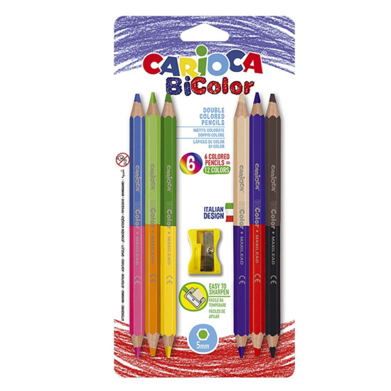 Ξυλομπογιές Jumbo Διπλής Γραφής με Ξύστρα Carioca σετ=6τεμ Carioca 42264